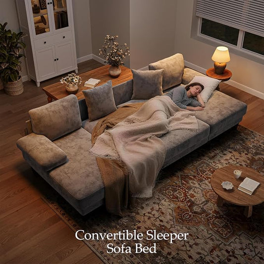 Txtin's Sleeper Sofa with Pull Out Couch Bed | 112 Inch Couches for Living Room | U-Shaped Convertible Sofa Bed | Chenille Light Grey