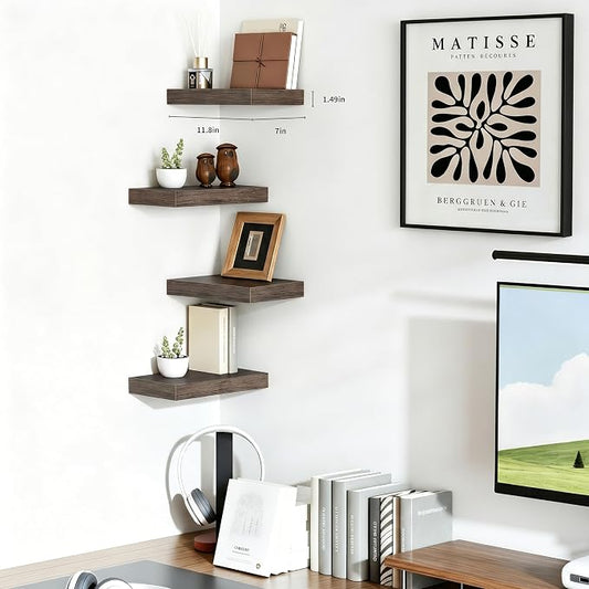 Floating Shelves for Wall, Bathroom Shelves Over Toilet, Wall Shelves & Book Shelf, Hanging Shelf, Modern Wooden Wall-Mounted Samll Floating Shelves, 12x7x1.5 in (Smoke-Gray, Set of 2)