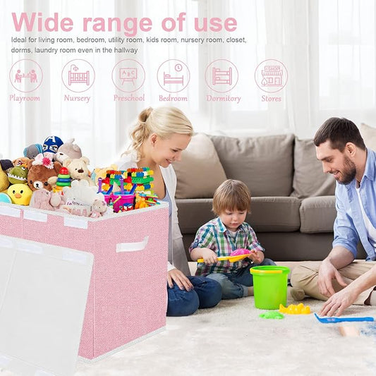 Pantryily Toy Storage Box for Girls, Large Kids Toy Chest Boxes Organizers and Storage with Lids & Handles for Nursery,Playroom 24.5"x13"x16"(Pink)
