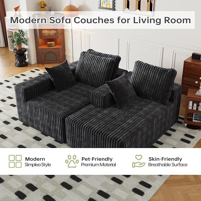 Cloud Boneless Sectional Couches with Oversized Chaise for Living Room, Modular L Shaped Couch with Deep Seat, Memory Foam Compressed 3 Seater Sofa for Apartment