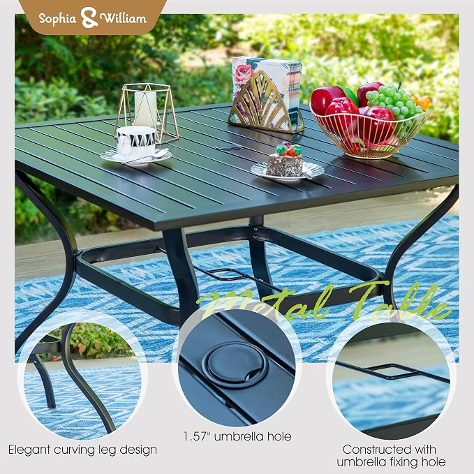 Sophia & William Outdoor Dining Set with Umbrella for 4 Person, Include 4 x Swivel Patio Chairs, 1 x Classic Metal Table and 10ft Orange Red Patio Umbrella (No Umbrella Base) for Deck Garden Backyard