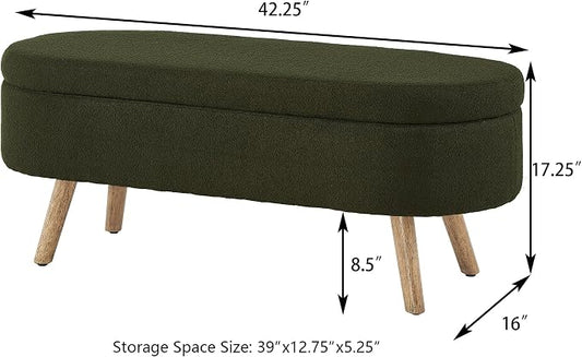 42.25" Ottoman with Storage, Storage Ottoman Bench with Safety Hinge, Foam End of Bed Bench, Upholstered Entryway Bench for Bedroom, Living Room & Window, Holds up to 330 lb,Dark Green