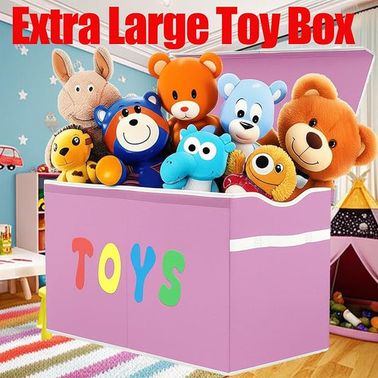 YOLOXO Toy Box Chest, Collapsible Sturdy Storage Bins with Lids, Extra Large Kids Toy Storage Organizer Boxes Bins Baskets for Kids, Boys, Girls, Nursery Room, Playroom, Closet (Classical Pink)