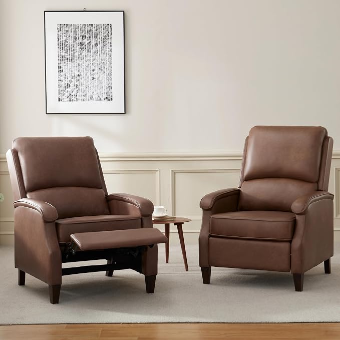 VKNOW Recliner Chair, Faux Leather Recliner with Armrest, Home Theater Seating with Adjustable Push Back and Lumbar Support, Single Sofa for Adults, Lounge Chair for Living Room, Bedroom(Red Brown)