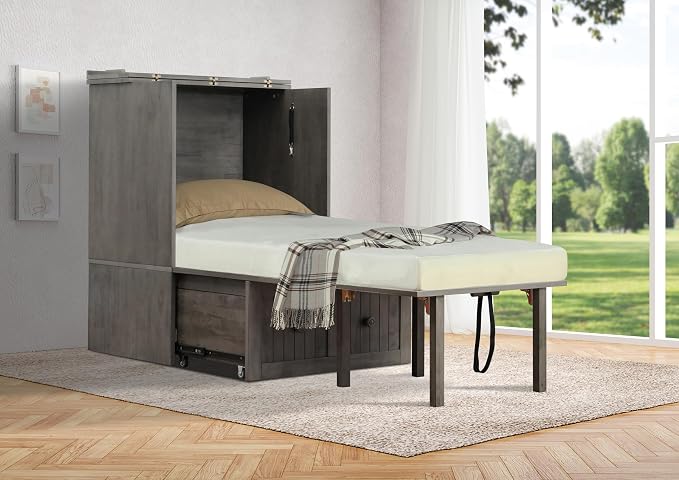 Mega Solutions Murphybedz Tuscany Murphy Cabinet Chest Bed with Charging Station 6 Inch (Galaxy Grey, Single)