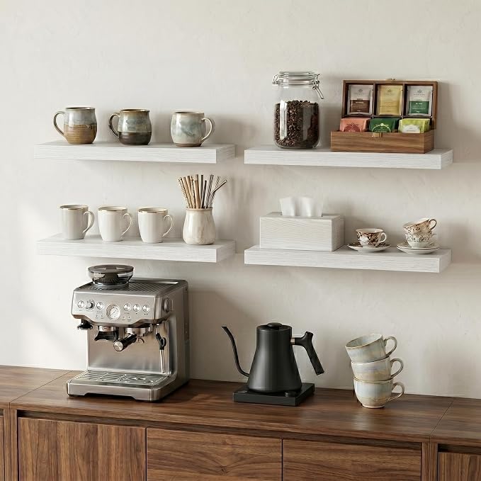 Floating Shelves for Wall, 16 inch Set of 3 Bathroom Shelf Bedroom Kitchen Living Room Hanging Book Shelves Small Farmhouse Decor, White