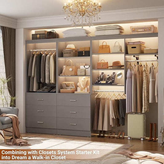 Aheaplus 23.6" Closet Drawers System, Wood Closet Organizer System with 3 Drawers, Modular Small Walk-in Closets Storage Unit, Grey (23.6" L x 13.8" W x 71" H)