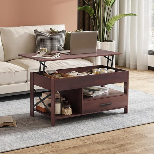 WLIVE Coffee Table, 39" Lift Top Coffee Table with Hidden Compartment, Storage Drawers and Storage Shelf for Living Room, Reception Room, Espresso