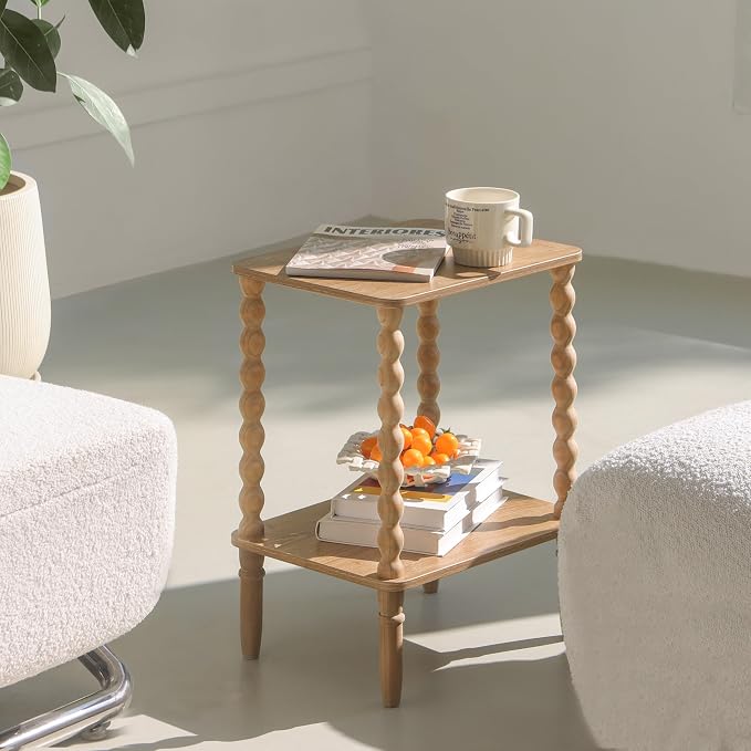 Fultyle Small End Table, Couch Side Table with 2-Tier Storage Shelf, Wood Coffee Table for Bedroom, Living Room, Small Spaces (Rustic Walnut)