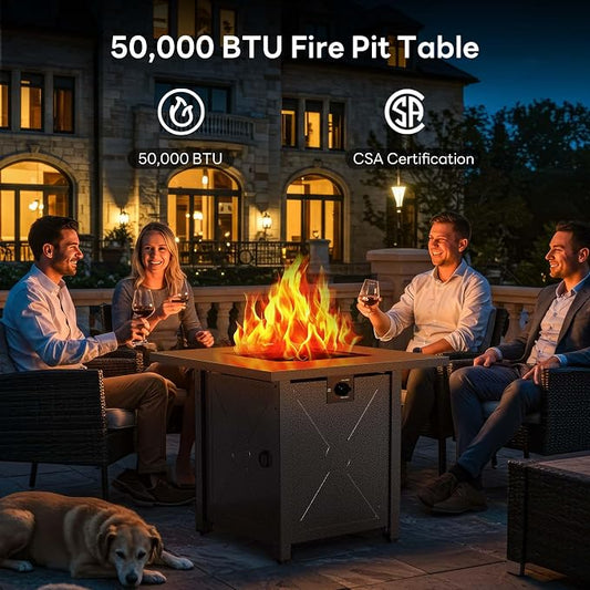 Electactic 28 Inch Propane Fire Pit, 3-in-1 Multi-Use Outdoor Fire Pit Table, 50,000 BTU Steel Gas Fire Pit with Lid & Lava Rock, Add Warmth and Ambience for Patio Deck Garden, Outdoor Gatherings