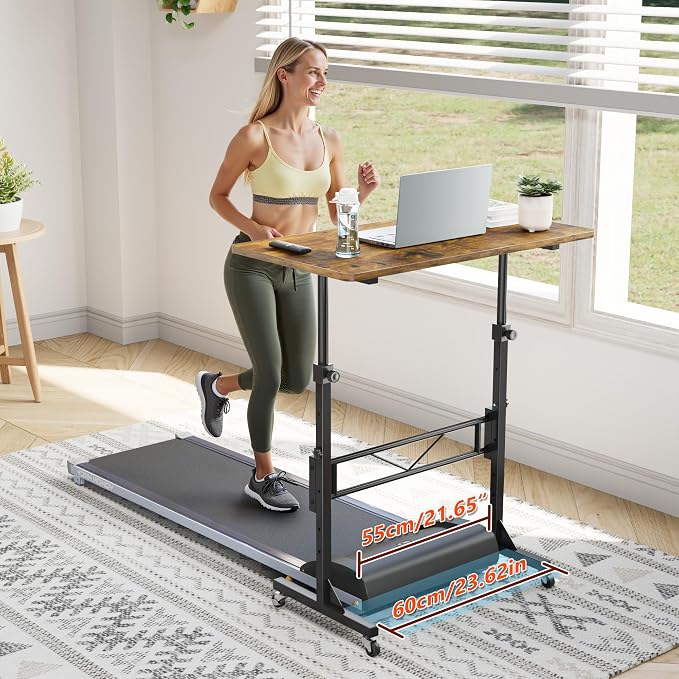 HOMIDEC Standing Desk, 32 Inch Portable Small Desk Adjustable Height, Rolling Home Office Desks with Wheels, Sit Stand Desk for Bedroom Walking Pad Home Office Small Space, Rustic