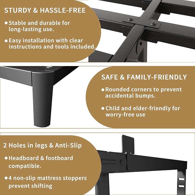 ITIMIDI 10 Inch Bed Frame King Size with Metal Gaskets, No Box Spring Needed, Heavy Duty Steel Support 3500 LBS, DIY Headboard, Anti-Slip Mattress Stopper, Round Corner Leg, Easy Assembly, Black