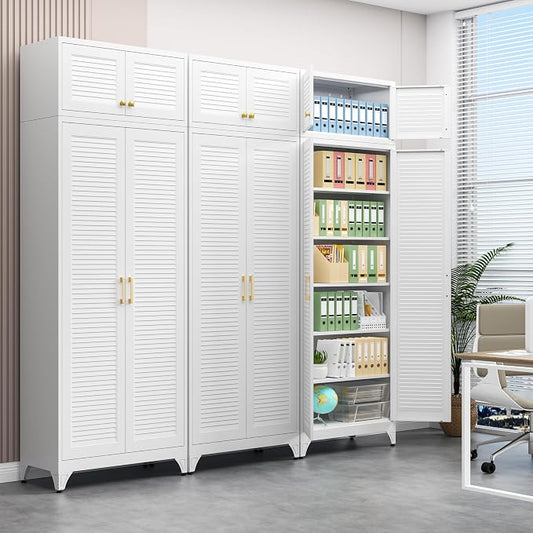 Polup Kitchen Pantry Cabinet, 90" Tall Metal Storage Cabinet, Food Pantry cabinets with Doors and Shelves, Steel Cabinets for Living Room, Dining, White,16" D x 32" W x 90" H, Assembly Required