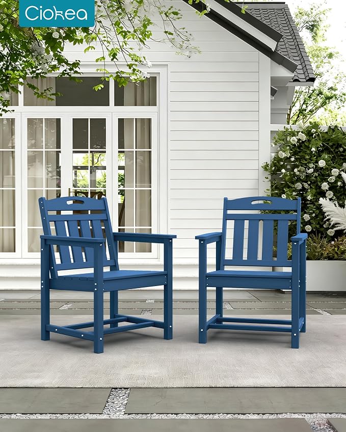 Ciokea Outdoor Patio Dining Chair, HDPE Oversized Porch Chairs with Wide Seat, All-Weather Durable Heavy-Duty Outdoor Furniture for Backyard, Poolside, Lawn & Garden, NavyBlue