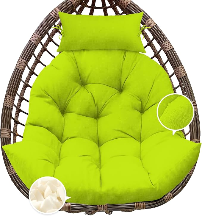 Outdoor Hanging Egg Chair Cushion Replacement, Extra Large Waterproof Egg Swing Cushions with Headrest Pillow and Ties, U-Shaped Thickened Cushion for Hanging Eggs Chair (Light Green)