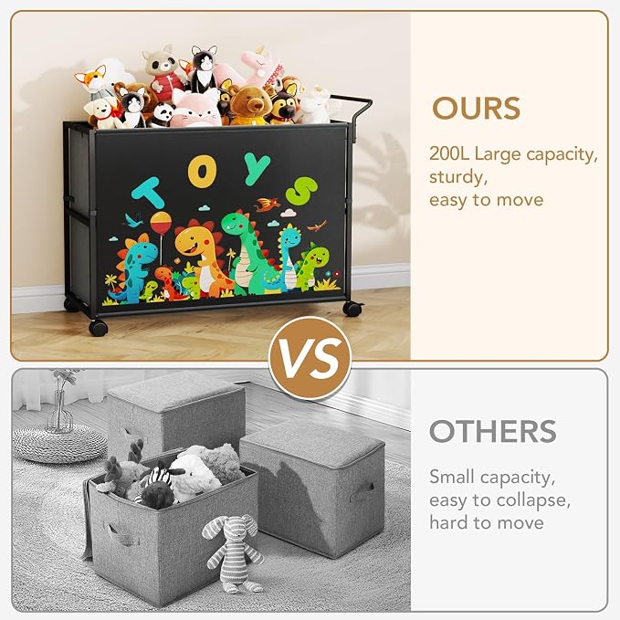 BBLIKE Toy Box for Kids - 200L Extra Large Toy Chest Storage with Wheels for Boys and Girls, Toy Organizer Bin for Stuffed Animals, Toy Basket for Bedroom, Nursery, Living Room, Playroom, Black