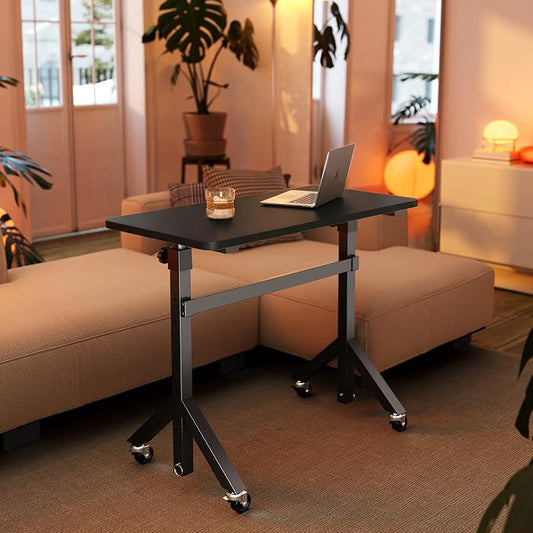 HUANUO 32'' Small Standing Desk Adjustable Heigh, Mobile Stand Up Desk with Wheels, Portable Rolling Desks for Walking Pad and Treadmill, Computer Laptop Desks for Home Office Space