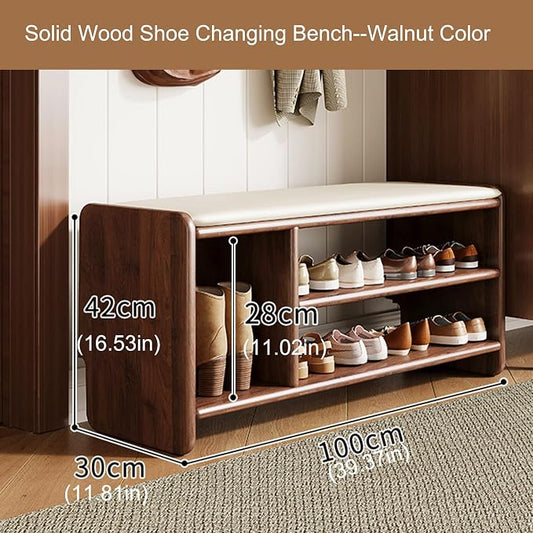 Entryway Shoe Rack Storage Bench Shoe Organizer Ottoman with Storage for Front Door Entrance Shoe Cabinet Bedroom End of Bed Bench with Padded Seat for Hallway Living Room Foyer Closet Entryway(Walnut