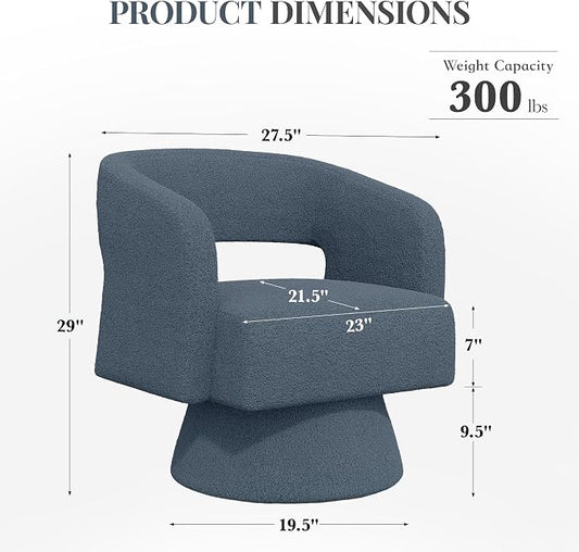 Luxanimarion Swivel Barrel Accent Chair,Oversized Teddy Upholstered Round Swivel Chair,Modern Luxury 360 Degree Living Room Vanity Chair for Bedroom Office,Blue,1PCS