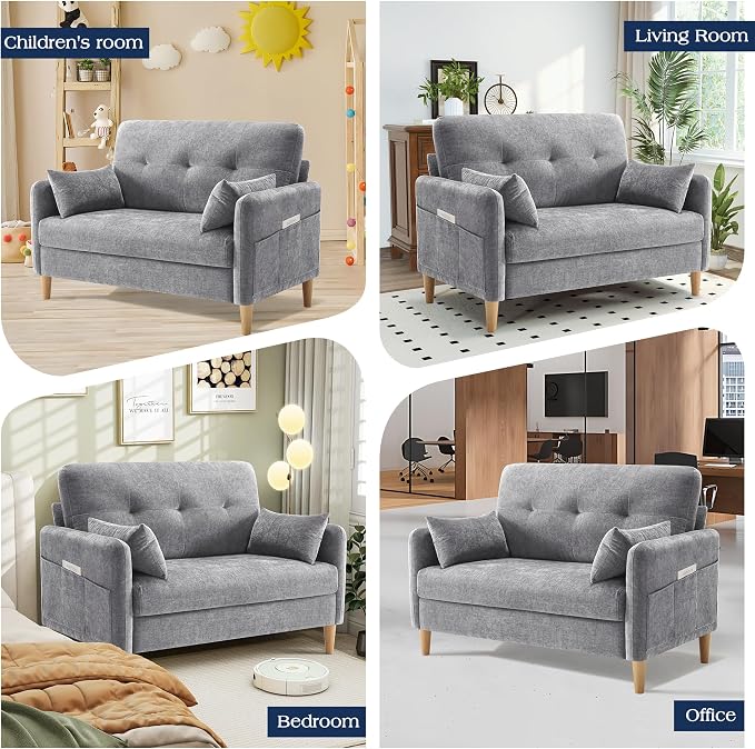 Hanherry Loveseat Sofa, 47” Small Couch for Living Room, Comfy Chenille Fabric Love Seat for Bedroom with Throw Pillow,Removable Cushion Cover,Couches for Small Space,Apartment,Dorm