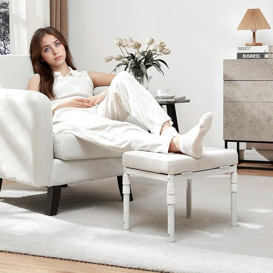 TIOPGHAD Adjustable Ottoman Pouf Footrest, 60 Degree Tilt, Beige | 4-Height, 28 Positions, Iron frame, Foam Cushion, 15.74 x 11.81 x 13.34 in, Under Desk, Living room, Home Office