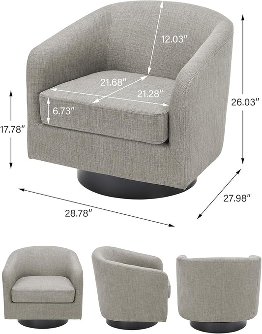 Swivel Barrel Accent Chair, Modern Round Linen Arm Chair for Living Room, Bedroom, Comfy Club Reading Chairs for Adults(Linen Fabric, Khaki, Set of 2