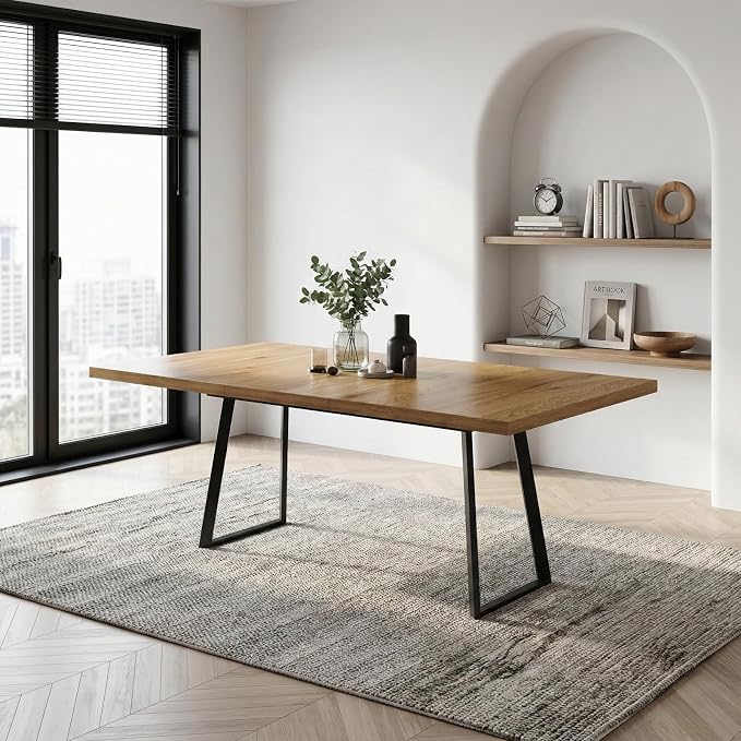 ZckyCine 47‑63 Inch Extendable Table with 15.35‑Inch Butterfly Leaf, Industrial Tabletop and U‑Shape Metal Legs for 4‑6 People