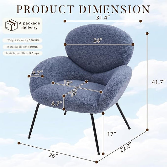 Accent Chair, Accent Chair for Bedroom, Boucle Chair (Blue) | Comfy Bedroom Chair with Love Back and Sturdy And Durable Solid-Wood Frame/ Study Room / Bedroom / Living Room /(Cream Style)