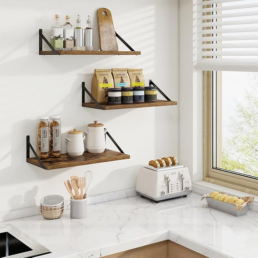 Axeman Deep Floating Shelves | 20 Inch Brown Wall Shelves Set of 2 | 10 Inch Deep Rustic Wood Shelves for Wall | 20'' W x 10''D Brown Shelves for Living Room Bathroom Kitchen