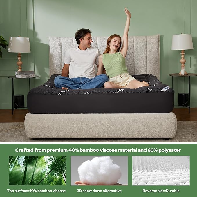 BEDLORE RV Queen Mattress Topper Viscose Derived from Bamboo,Pillow Top Mattress Pad with Stretchable Pockets for 6"-15" Mattress, Soft Breathable Mattress Topper for Back Pain Relief(Dark Gray)