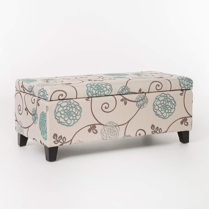 Christopher Knight Home Breanna Fabric Storage Ottoman, White And Blue Floral