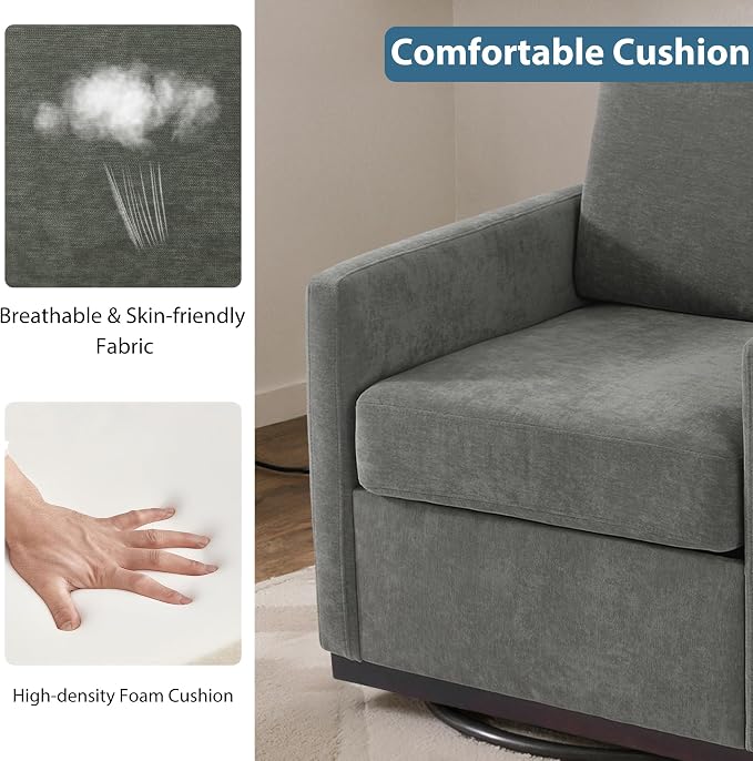 360° Swivel Accent Chair, 31" Wide Upholstered Club Armchairs for Living Room, Comfy Square Swivel Barrel Chair with Metal Base, Chenille Fabric, Dark Gray