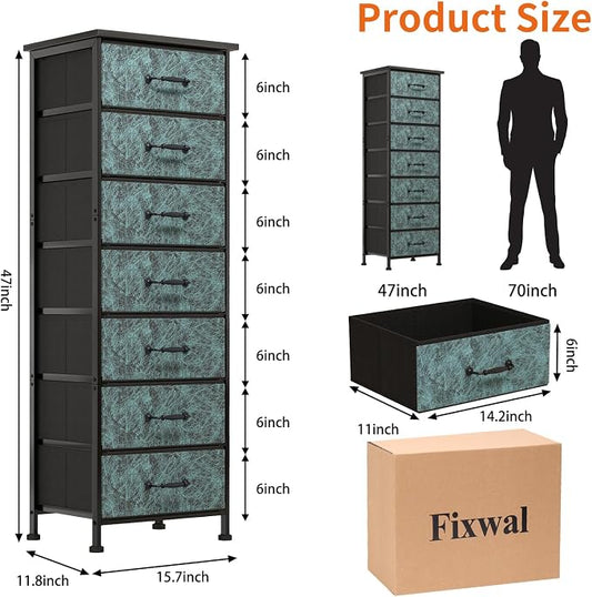 Fixwal Tall Dresser for Bedroom, Storage Dresser Organizer with 7 Fabric Drawers, Nightstand Furniture in Closet, Entryway, Hallway, Vintage Green