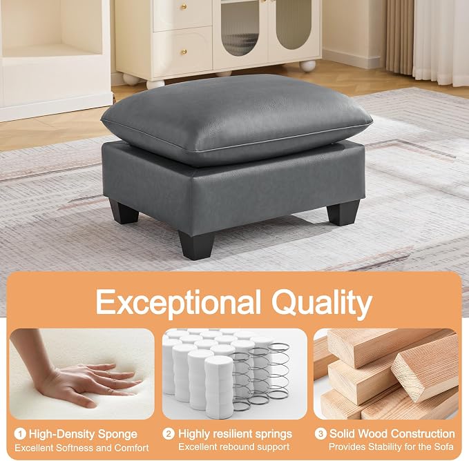 31.5" Faux Leather Large Square Ottoman, Oversized Upholstered Footrest for Living Room, Bedroom, Entryway, Grey