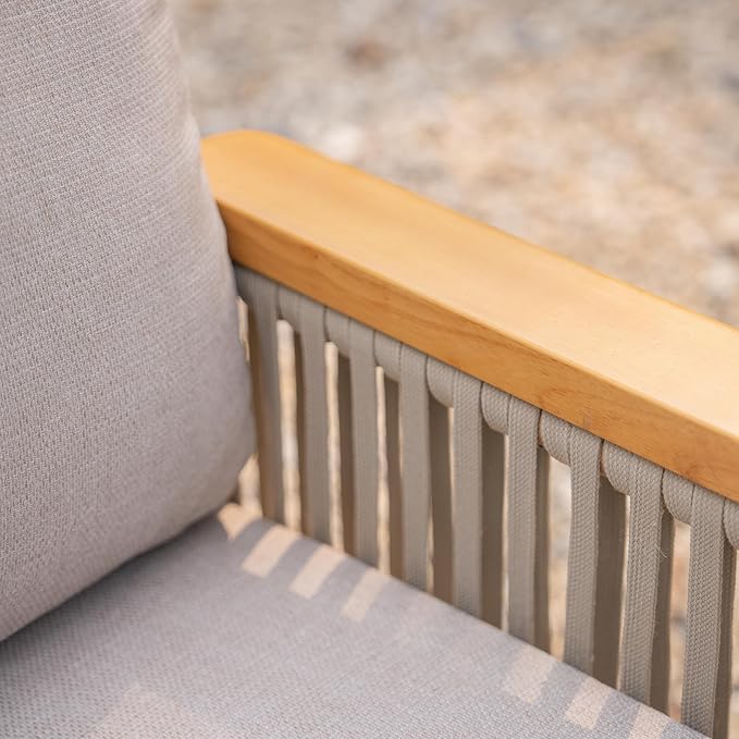 Acanva Modern All-Weather Aluminum Outdoor Patio Sofa with Thick Cushions, Olefin Fabric Sunroom Backyard Furniture, Light Khaki, Armchair