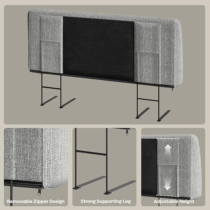 4.7” Headboard Only for Queen Size Bed, No Drill Needed, Gray | 5-Min Assembly, Upholstered Headboard for 8–14 Inch Mattress, Washable Cover, Perfect for Renters Dorm Kids Pet
