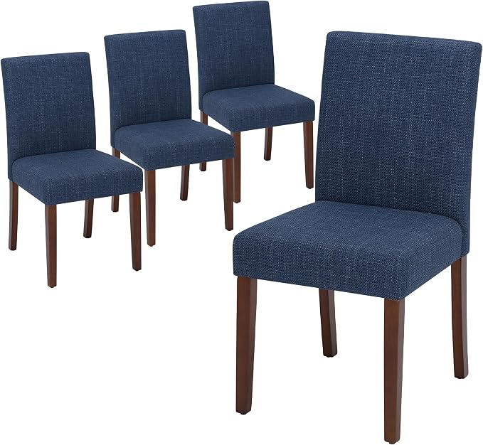 MALOL Upholstered Dining Chairs Set of 4, Modern Fabric Dining Room Chair, Wooden Dining Chair, Kitchen Side Chairs, Farmhouse Dinner Chair with High Back for Kitchen, Blue