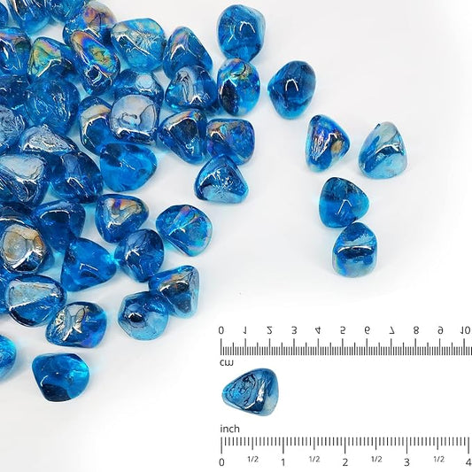 10 Pound 1/2 Inch Fire Glass Diamonds for Natural or Propane Fire Pit Fireplace and Landscaping, 10 Pounds Caribbean Blue