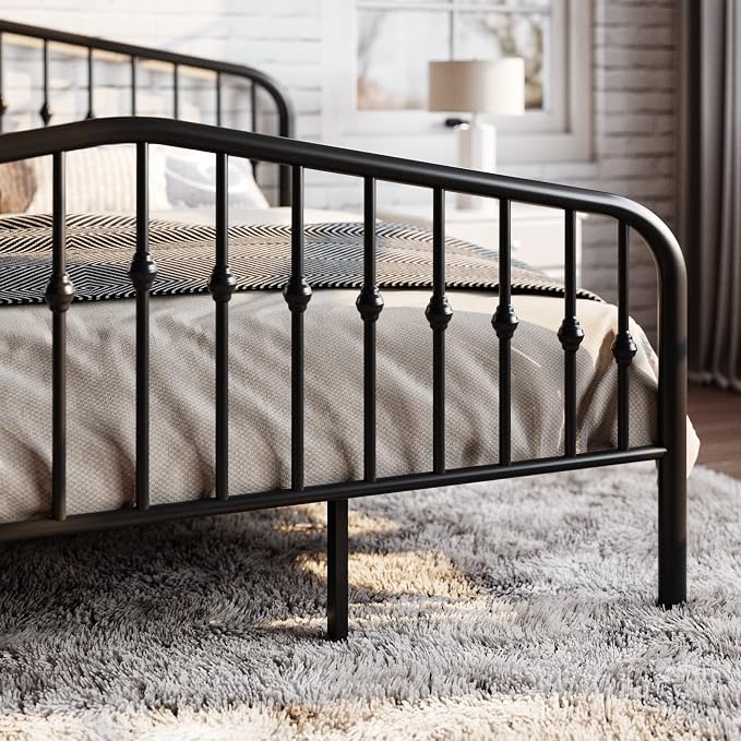 SHA CERLIN Queen Size Metal Platform Bed Frame with Victorian Style Wrought Iron-Art Headboard/Footboard, No Box Spring Required, Black