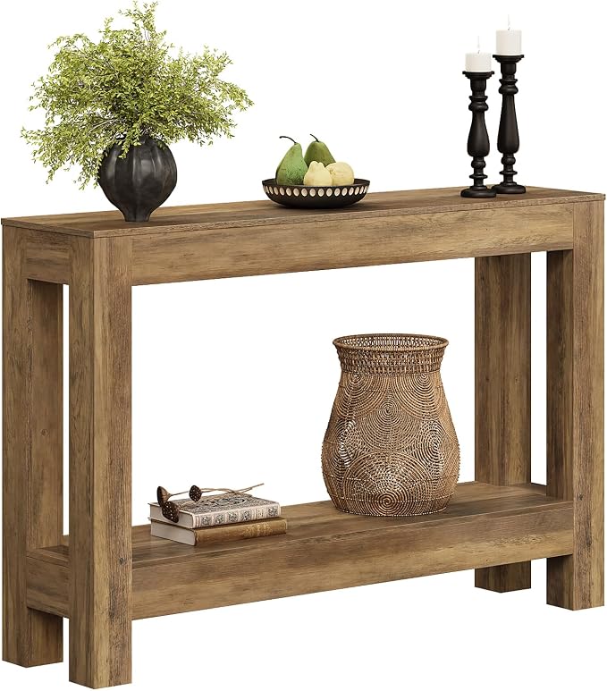 Tohomeor Farmhouse Console Table, 2-Tier Wood Sofa Table Behind Couch Narrow Entryway Accent Table for Entrance, Hallway, Living Room, Foyer