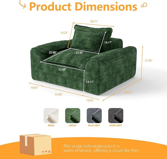 Hobestluk Cloud Single Sofa Memory Foam Couch with Deep Seat L Shaped Sofa with Removable Cover Large Couch for Living Room (Green, Single Sofa)