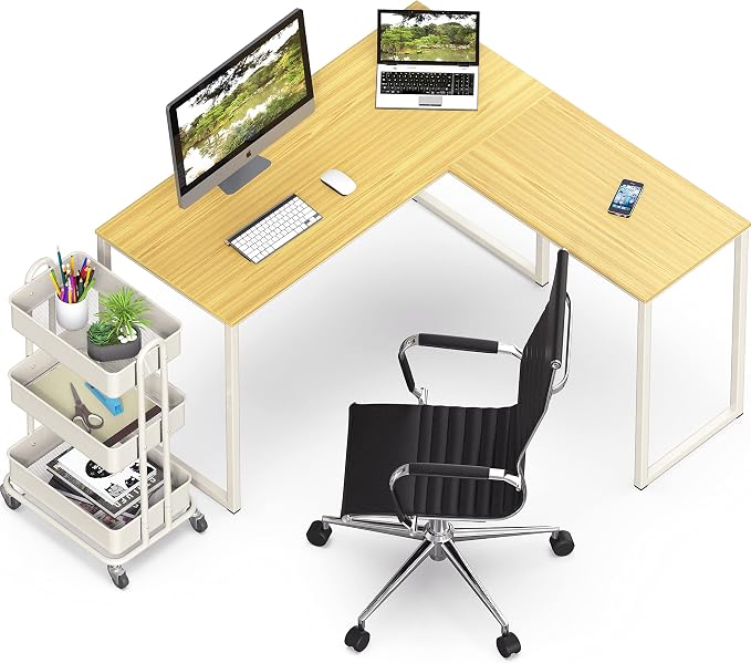 SHW Mission 48 x 48 Inches L-Shape Home Office Computer Desk, Oak