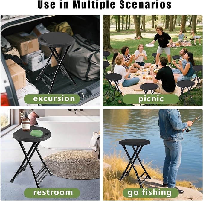Folding Stool, 18 Inch Foldable Stool with Handle & Steel Frame, Pack of 12 Folding Bar Stools, 440lbs Sturdy Foldable Lightweight Metal Chair for Camping, Indoor and Outdoor, Black