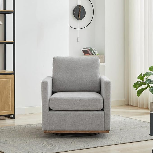 Grey Swivel Accent Chair Set of 2, 360 Degree Square Swivel Chair for Living Room, Mid Century Modern Upholstered Barrel Chair,Comfy Sofa Armchairs for Bedroom,Nursery,Chenille-1