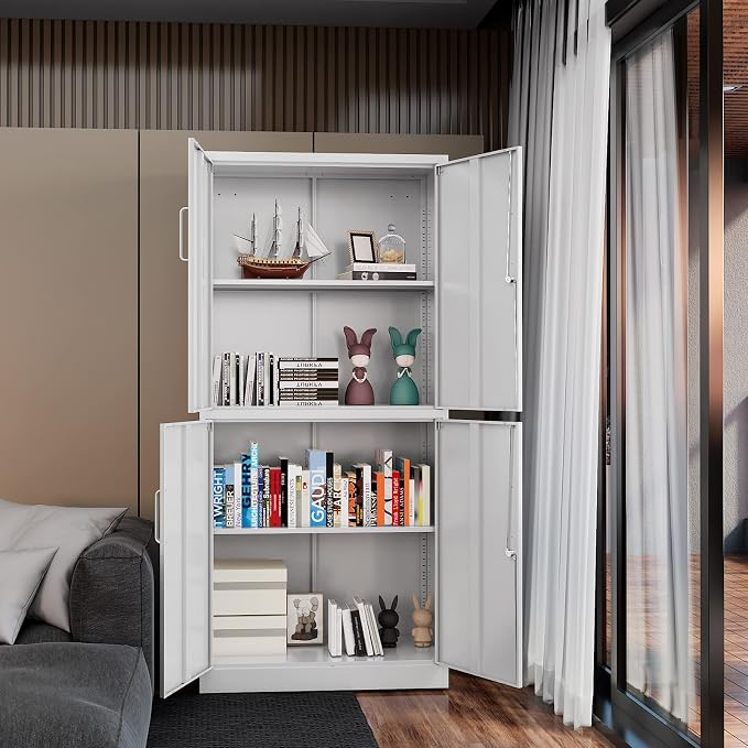 Metal Storage Cabinets with Locking Doors,71" Tall Garage Cabinet with 3 Adjustable Shelves, Lockable Steel Office Storage Caninet Tool Cabnet for Home Office,Garage, Pantry