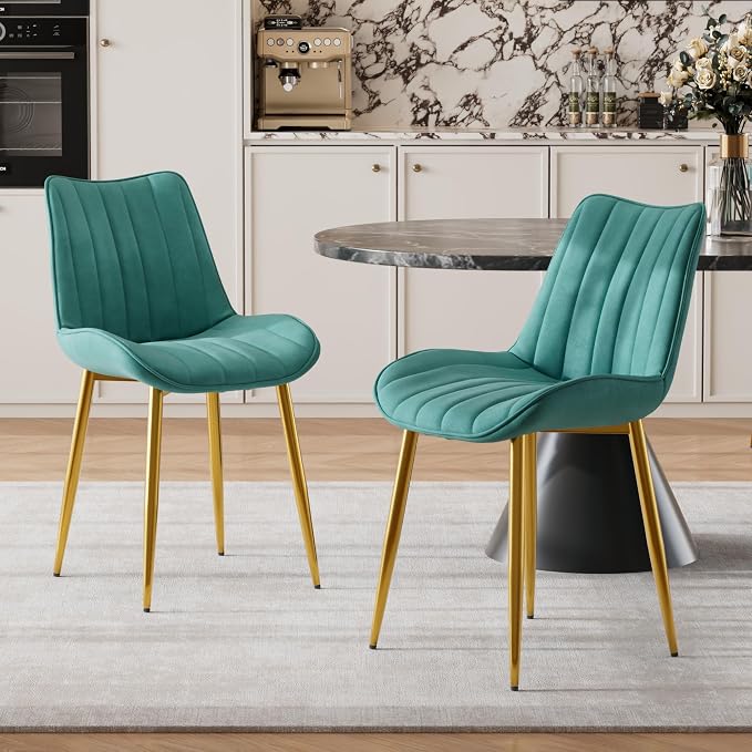 VECELO Dining Chairs Set of 6, Velvet Fabric & Metal Frame, Mordern Style for Kitchen, Living Room,Offcie, Green