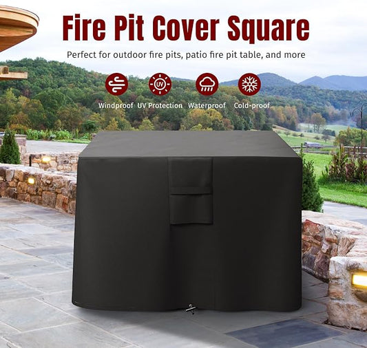 SHINESTAR Fire Pit Cover Square, Fits for 28-30 Inch Fire Pit Table, 600D Heavy Duty Fabric, Waterproof and Windproof, 30 x 30 x 24 Inches, Black