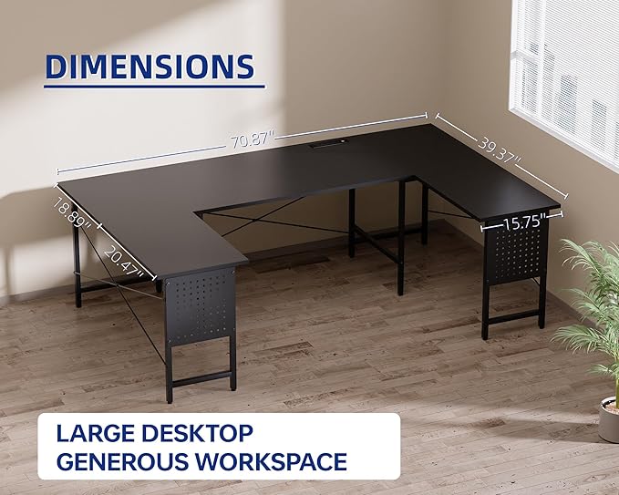 Pamray 71 Inch Large Computer Desk with Power Outlets,U Shaped Corner Desk for Home Office Work and Gaming Vintage