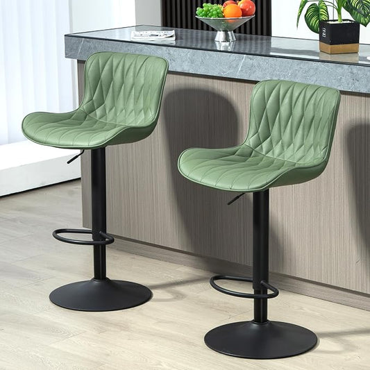 Finnhomy Bar Stools Set of 2, Modern 360° Swivel Faux Leather Bar Stools, 24"-32.5" Seat Height with Back, 330 lbs Capacity, SGS Gas Lift, Upholstered Kitchen Chairs for Kitchen Island, Green