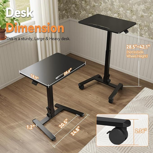 Monomi Mobile Folding Desk 25.6 Inch, Small Sit-Stand Height Adjustable Rolling Laptop Desk, Space-Saving Portable Desk with Wheels for Home Office Craft & Study, Black